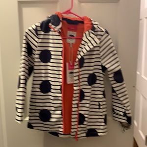 Girls Joules navy and white raincoat